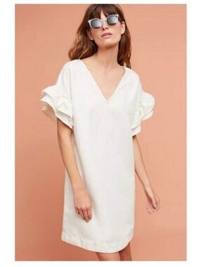 Maeve LOTTIE White Flutter Sleeve Mini Dress